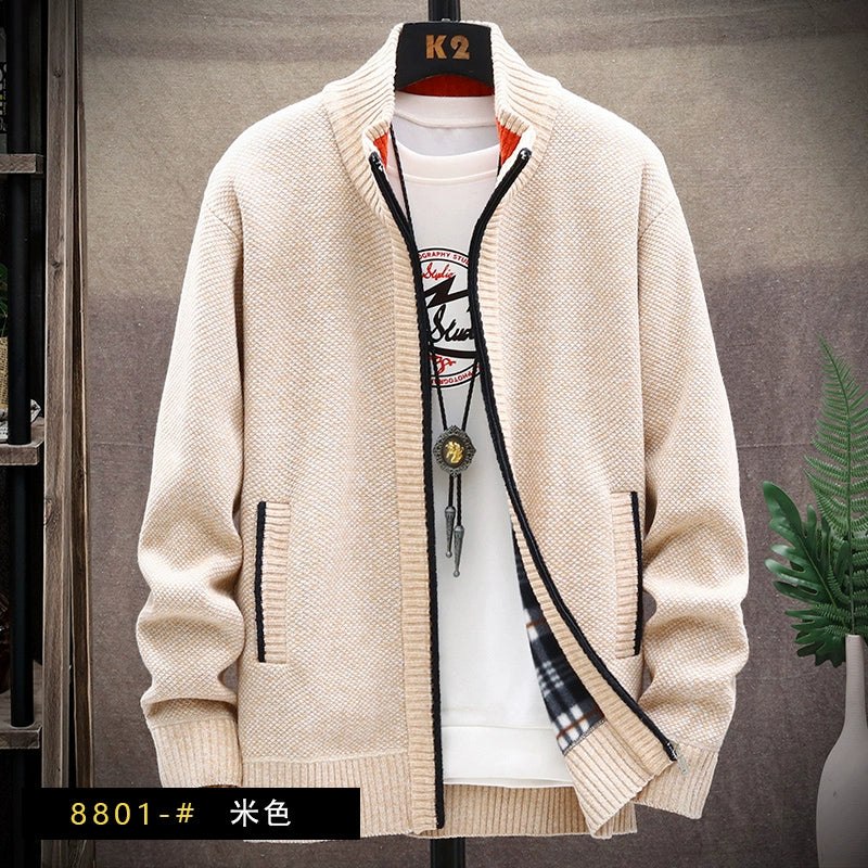Suéter masculino de inverno com capuz e forro de lã combinando com cores