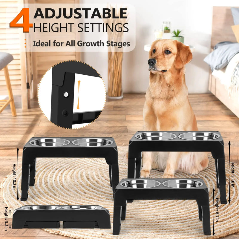 Alimentador de cães elevado, tigelas ajustáveis, suporte elevado com tigelas de água de comida de aço inoxidável duplo para cães pequenos, médios e grandes