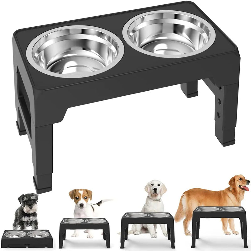 Alimentador de cães elevado, tigelas ajustáveis, suporte elevado com tigelas de água de comida de aço inoxidável duplo para cães pequenos, médios e grandes